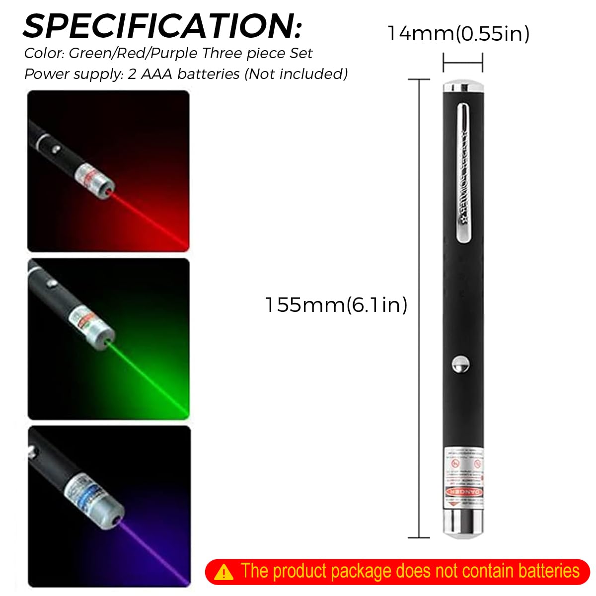 Climberty 3Pcs Laser Light LED Cat Chasing Laser Pointer Pens, Red/Green/Purple Light Dogs Pet Laser Light, Indoor Interactive Chase Cats Lazer Light Pointer Pen (Without Battery) Climberty 3Pcs Laser Light LED Cat Chasing Laser Pointer Pens, Red/Green/Purple Light Dogs Pet Laser Light, Indoor Interactive Chase Cats Lazer Light Pointer Pen (Without Battery)